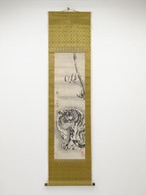 池観了筆　虎図　肉筆紙本掛軸（保護箱）